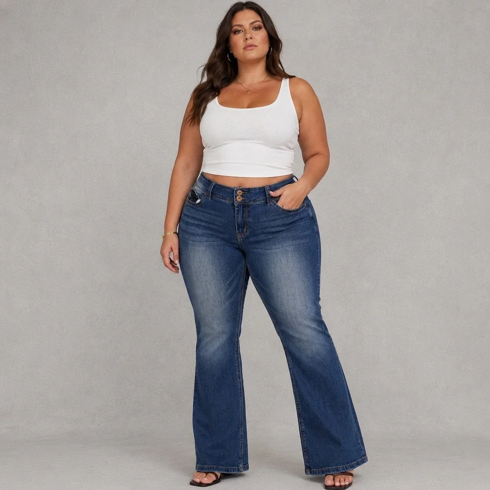 WallFlower Jeans Womens 17 Short Blue Luscious Curvy Fit Bootcut Flare Stretch